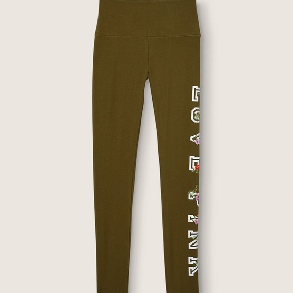 NWT Pink Cotton High Waist Full Length Legging - Deep Olive with Floral graphic - Picture 4 of 14